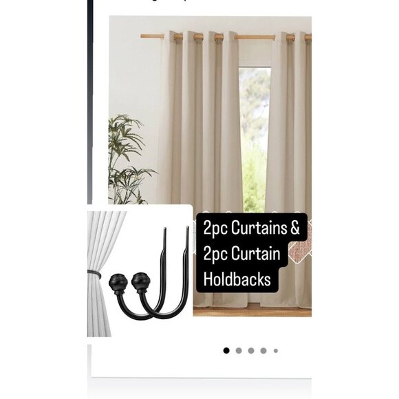 2 pc Linen Curtains Privacy with Light Filtering incld 2 pc Holdbacks Angora-Tan - Picture 1 of 7